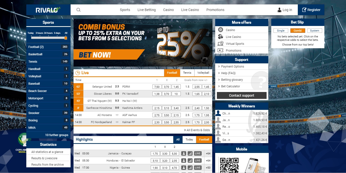 rivalo live betting lines