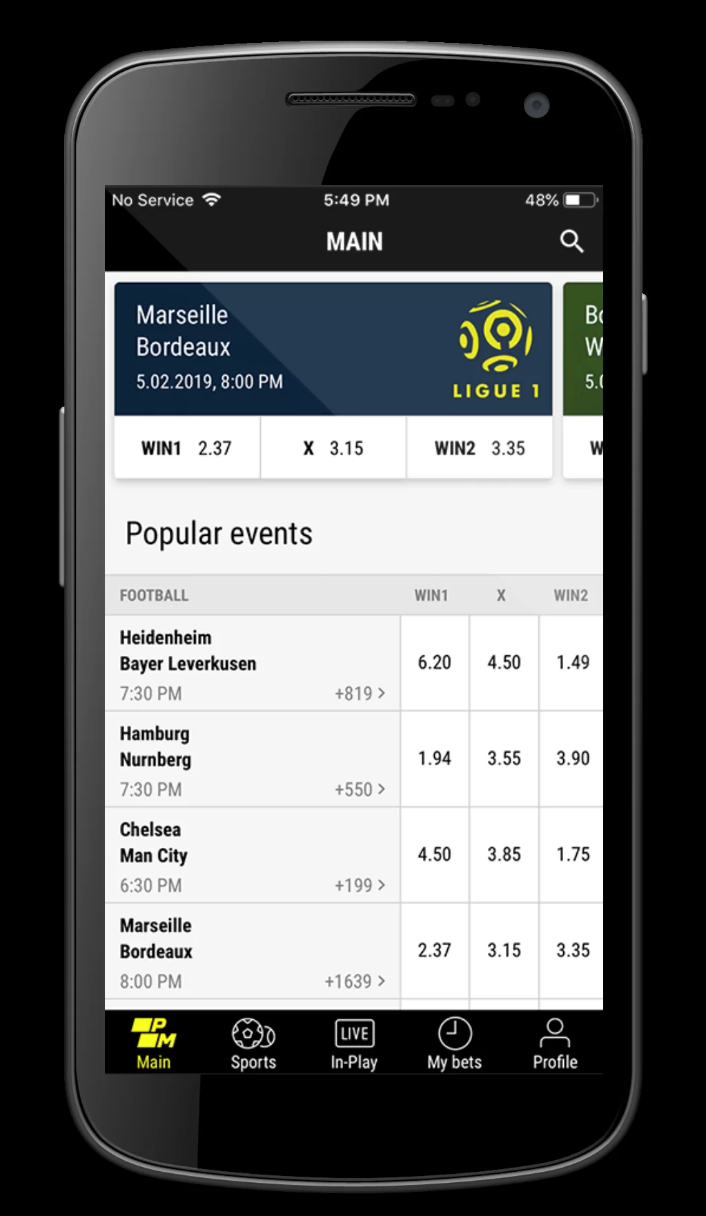 париматч android интерфейс