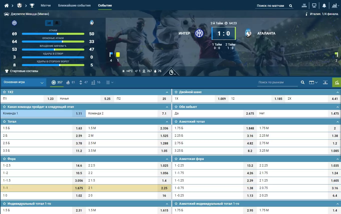 Размер коэффициентов и маржи на лайв-события