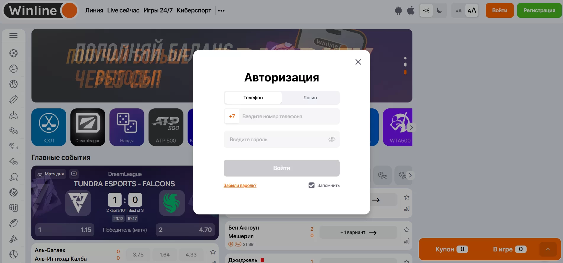 Авторизации в Винлайн