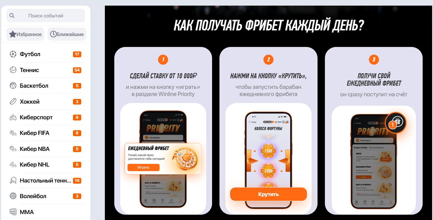 Программа лояльности Винлайн - ежедневный фрибет