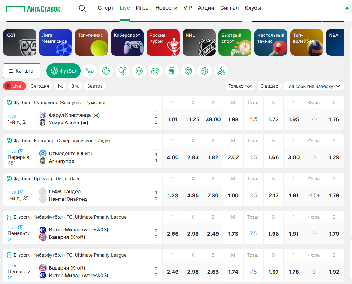 лига ставок линия футбол