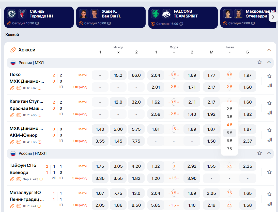 винлайн линия на сегодня