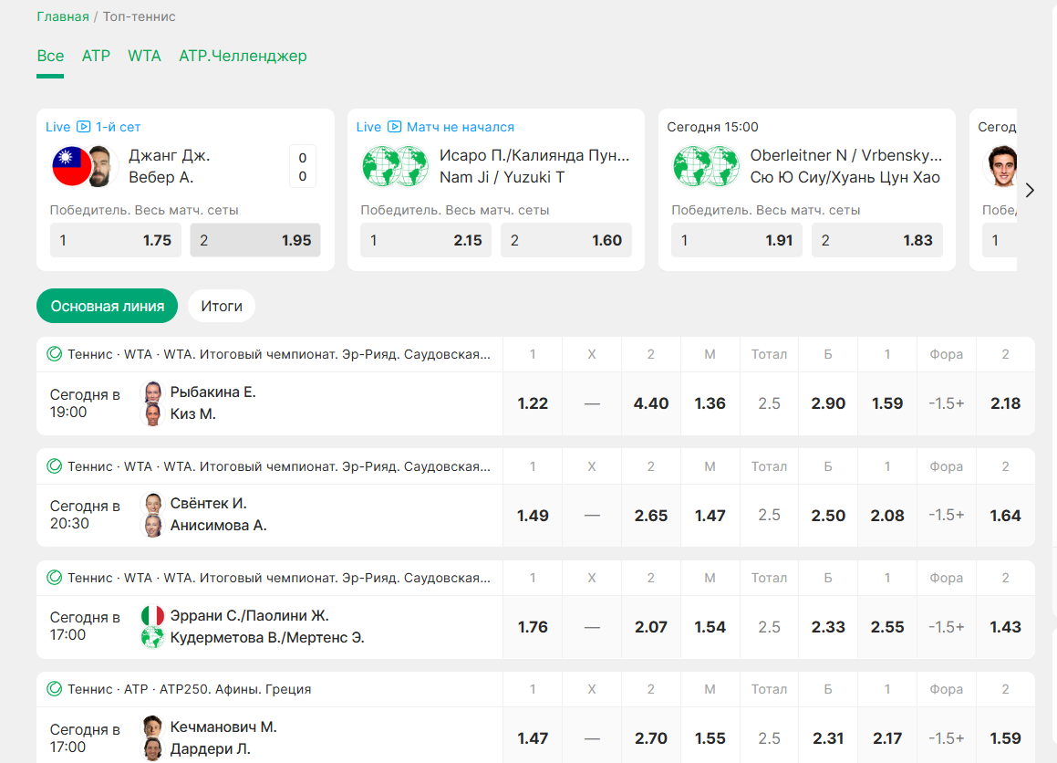 лига ставок теннис линия