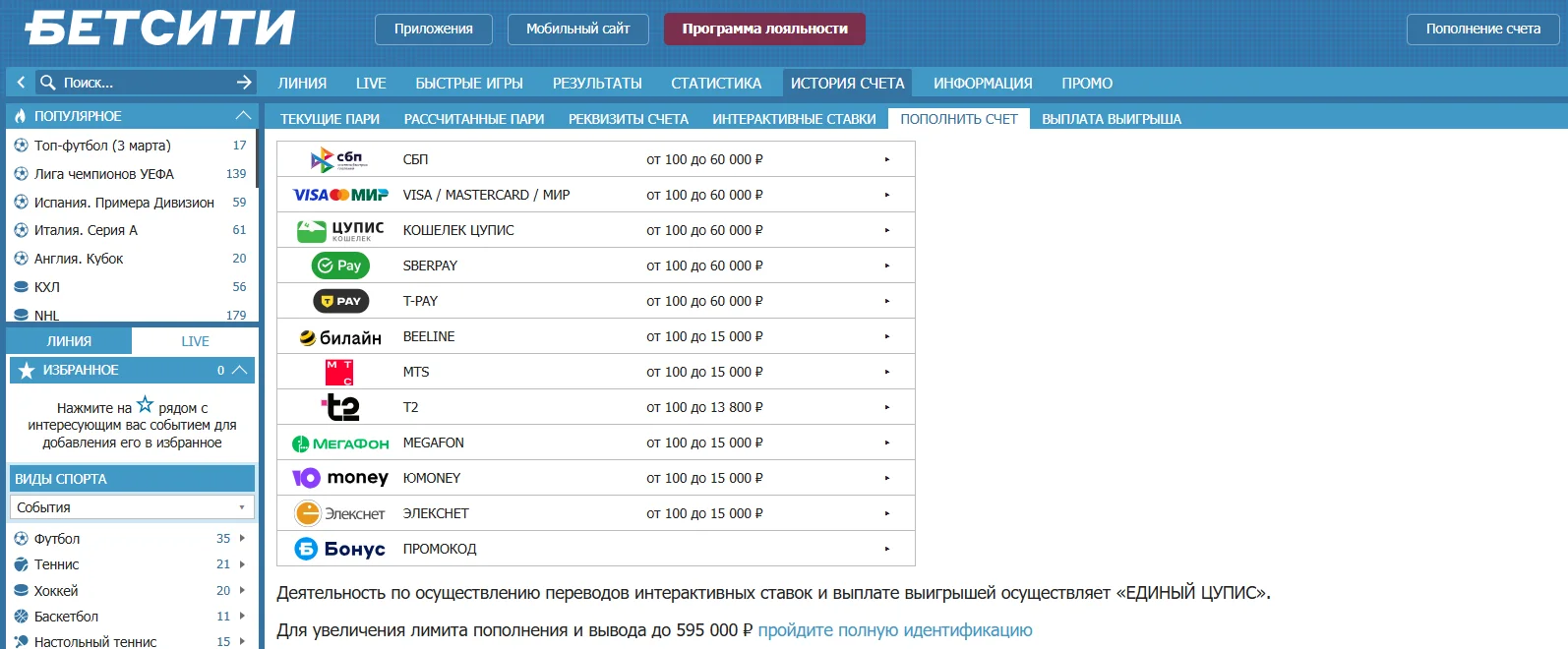 Личный кабинетБетсити