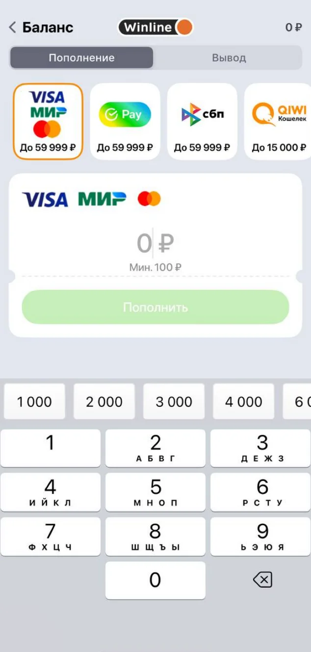 Винлайн пополнить баланс
